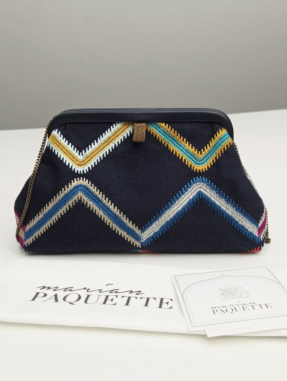 NWT MARIAN PAQUETTE LIETTE WOVEN CLUTCH BAG - NAVY/MULTI